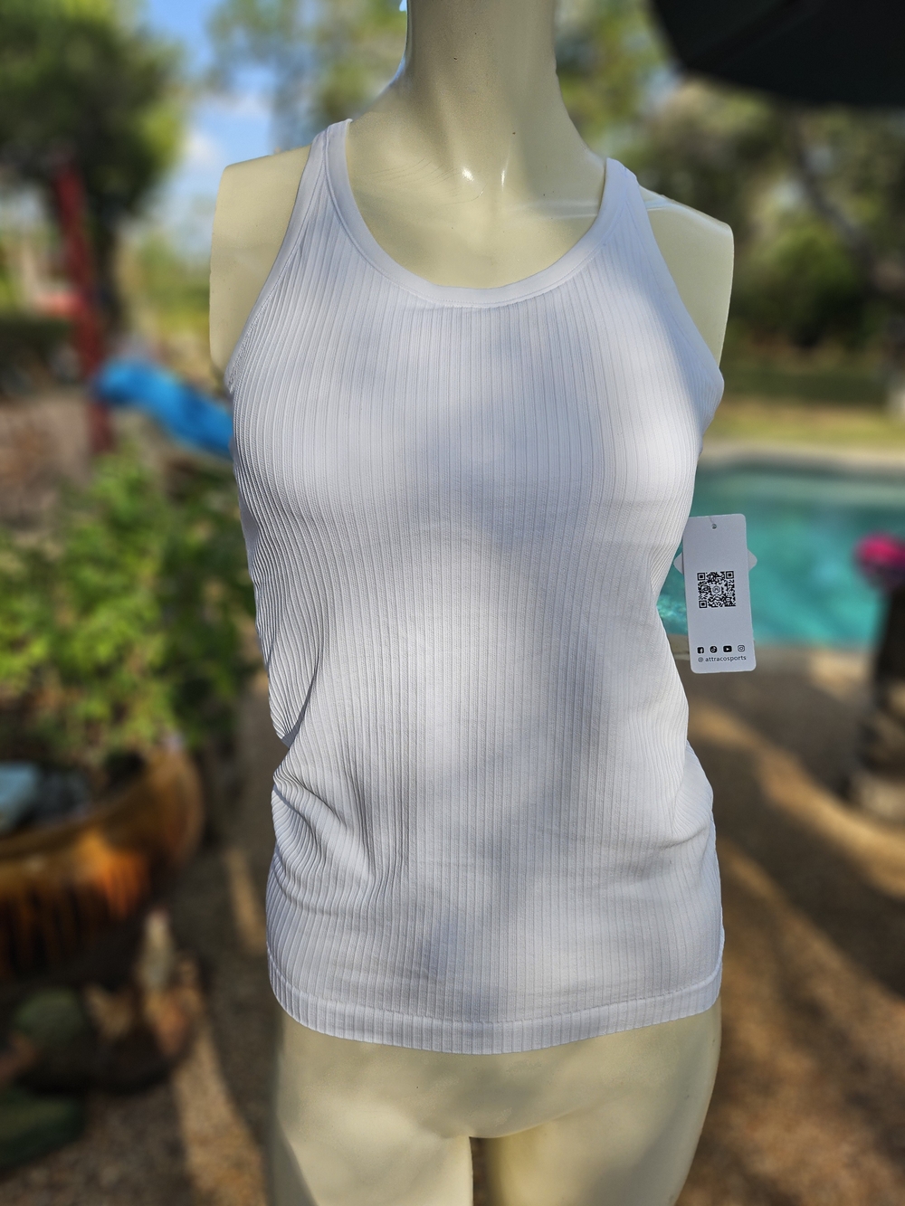 New W Tag ATTARCO Women's White Ribbed Tank Top - Breathable Moisture-Wicking S
